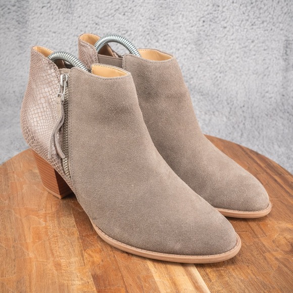 Vionic Shoes - Vionic Womens Anne Boot Size 9 Tan Suede Python Bootie Block Heel Arch Support